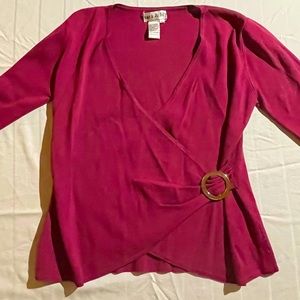 Sara & Lily Burgundy Top XL w/cute buckle accent
